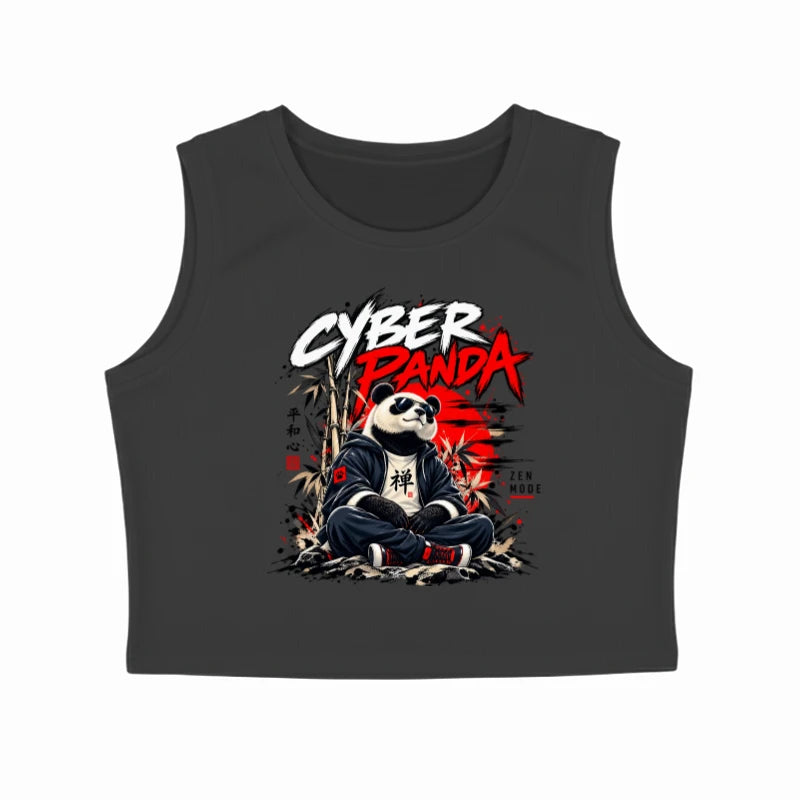 CYBER PANDA TANK TOP - Black